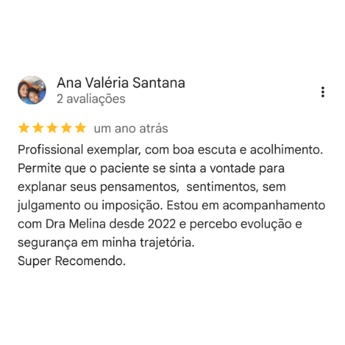Depoimento Google Dra. Melina Teixeira